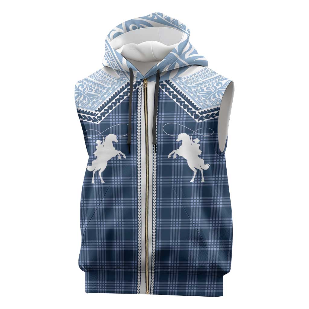 Aloha Hawaii Cowboys Paniolo Sleeveless Zip Hoodie Navy Blue Palaka - Polynesian Pride