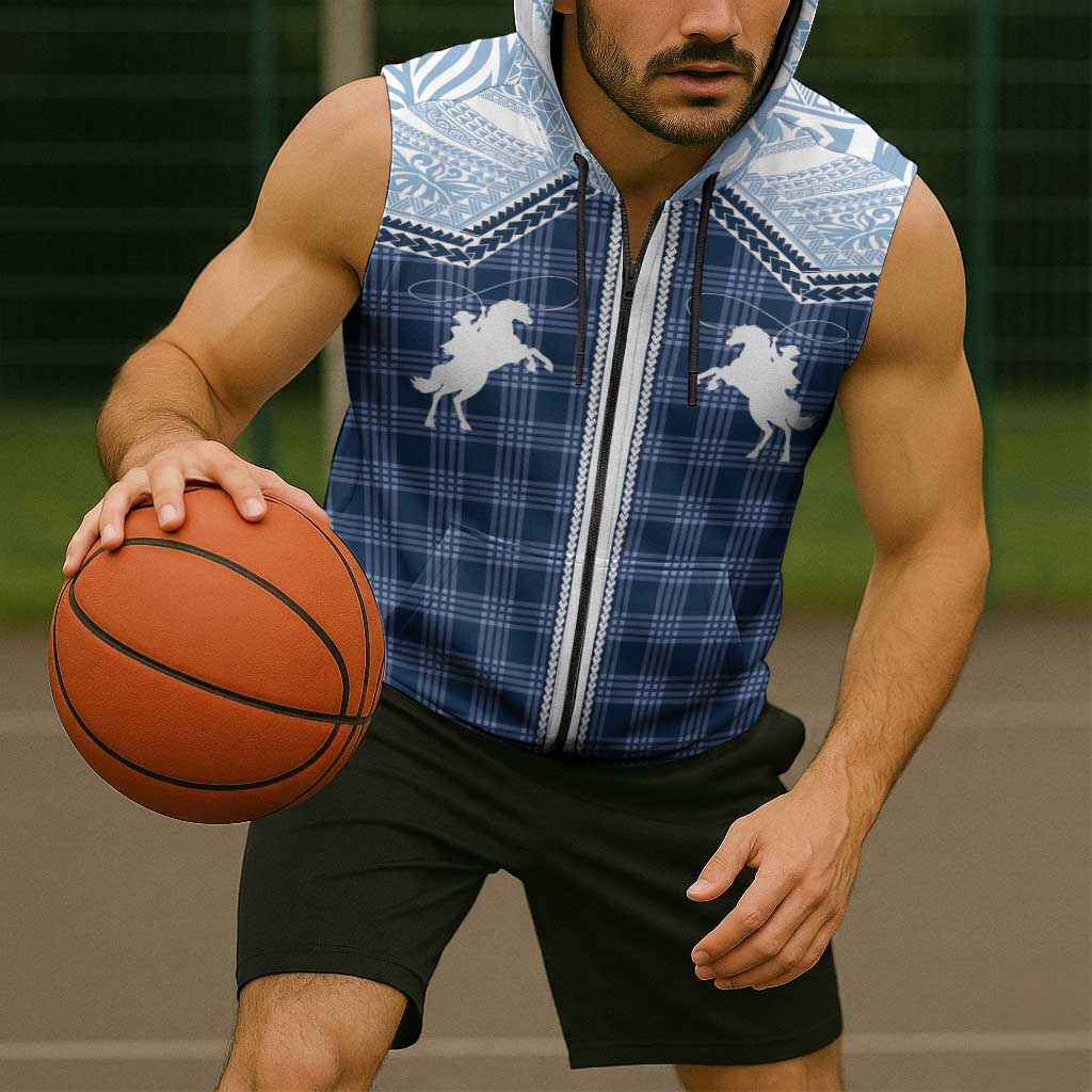 Aloha Hawaii Cowboys Paniolo Sleeveless Zip Hoodie Navy Blue Palaka LT7