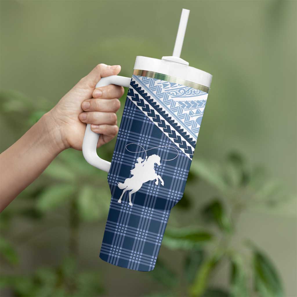 Aloha Hawaii Cowboys Paniolo Tumbler With Handle Navy Blue Palaka - Polynesian Pride