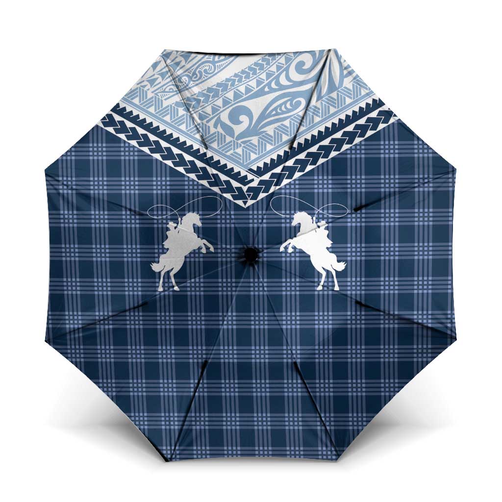 Aloha Hawaii Cowboys Paniolo Umbrella Navy Blue Palaka LT7 One Size Folded 11.42 inch Opened Diameter 37.4 inch Navy - Polynesian Pride