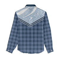 Aloha Hawaii Cowboys Paniolo Women Casual Shirt Navy Blue Palaka - Polynesian Pride