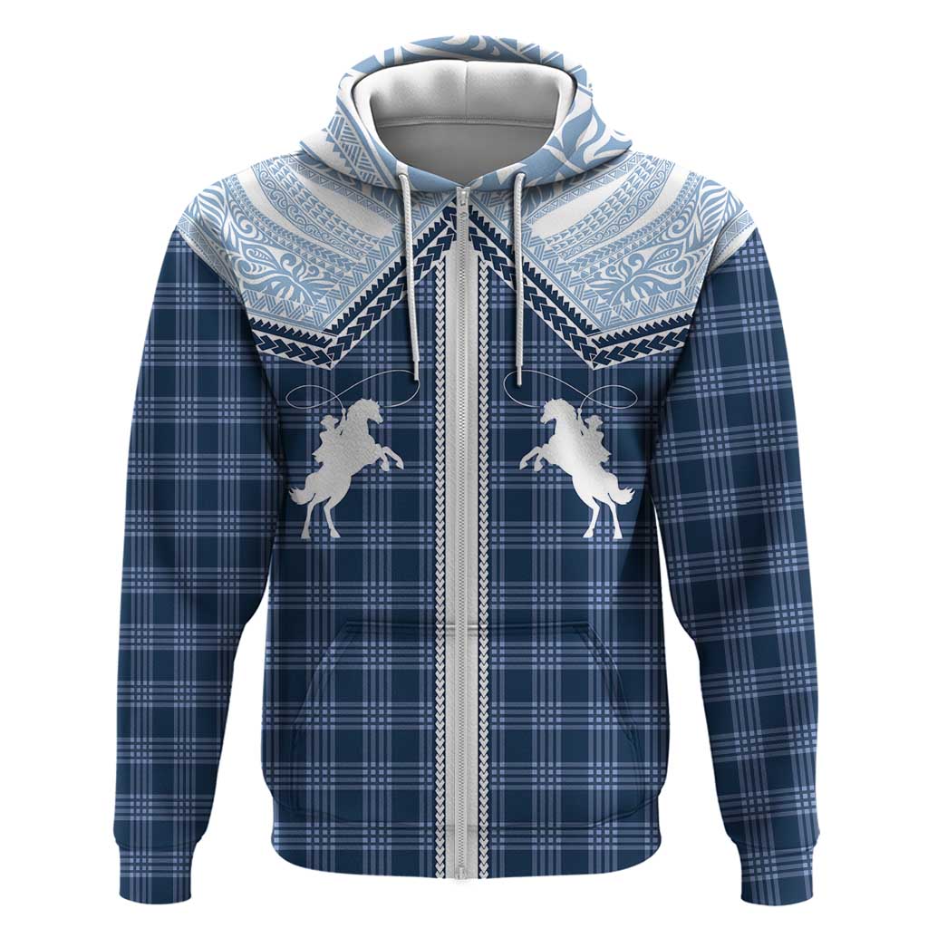 Aloha Hawaii Cowboys Paniolo Zip Hoodie Navy Blue Palaka - Polynesian Pride