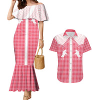 Aloha Hawaii Cowboys Paniolo Couples Matching Mermaid Dress and Hawaiian Shirt Rose Palaka - Polynesian Pride