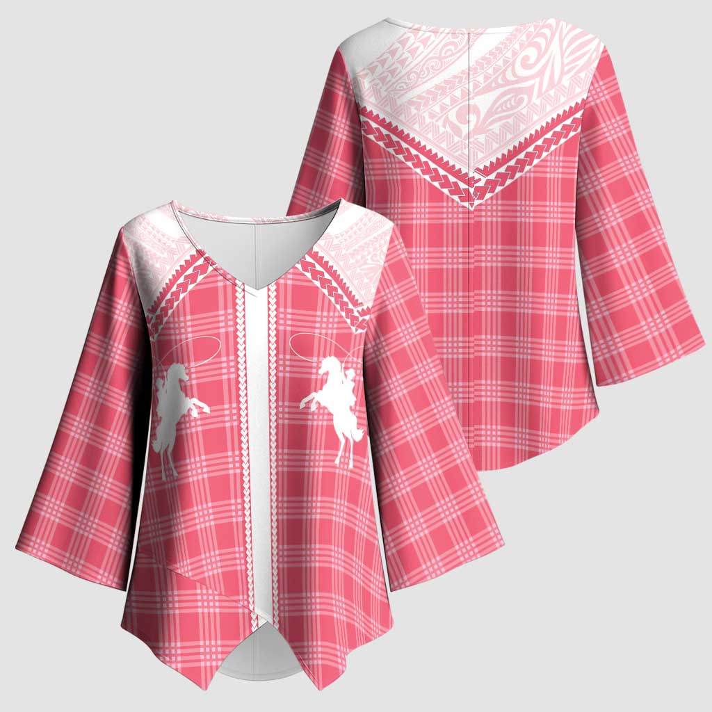 Aloha Hawaii Cowboys Paniolo Kimono Sleeve Blouse Rose Palaka - Polynesian Pride
