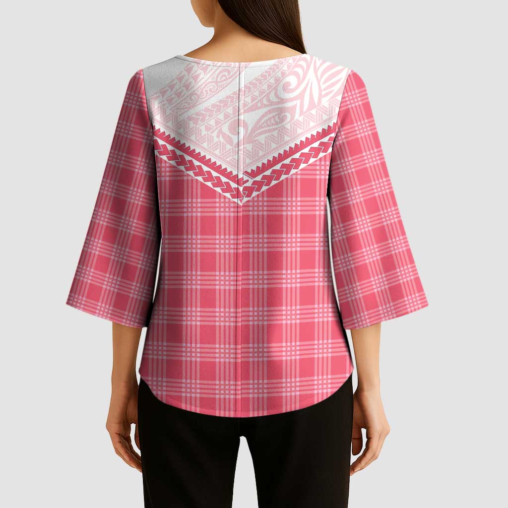 Aloha Hawaii Cowboys Paniolo Kimono Sleeve Blouse Rose Palaka - Polynesian Pride