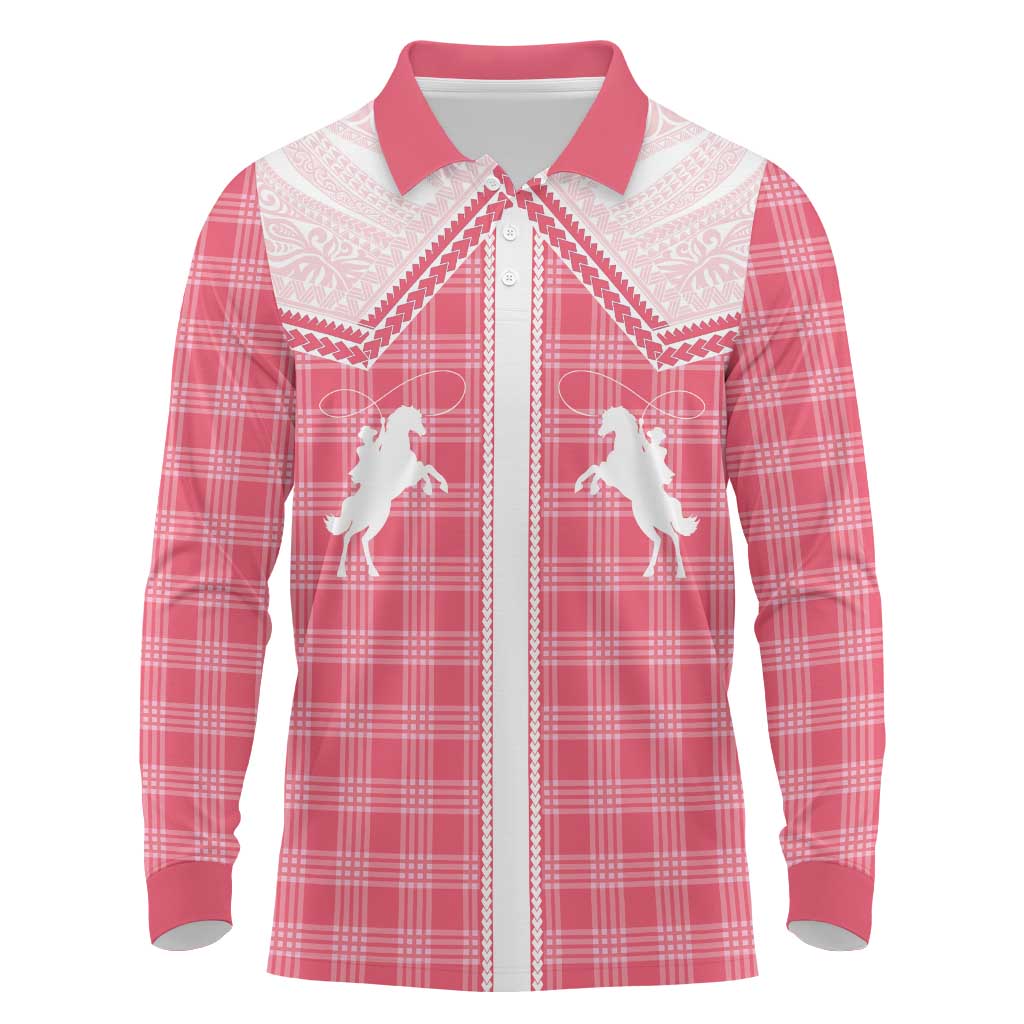 Aloha Hawaii Cowboys Paniolo Long Sleeve Polo Shirt Rose Palaka - Polynesian Pride