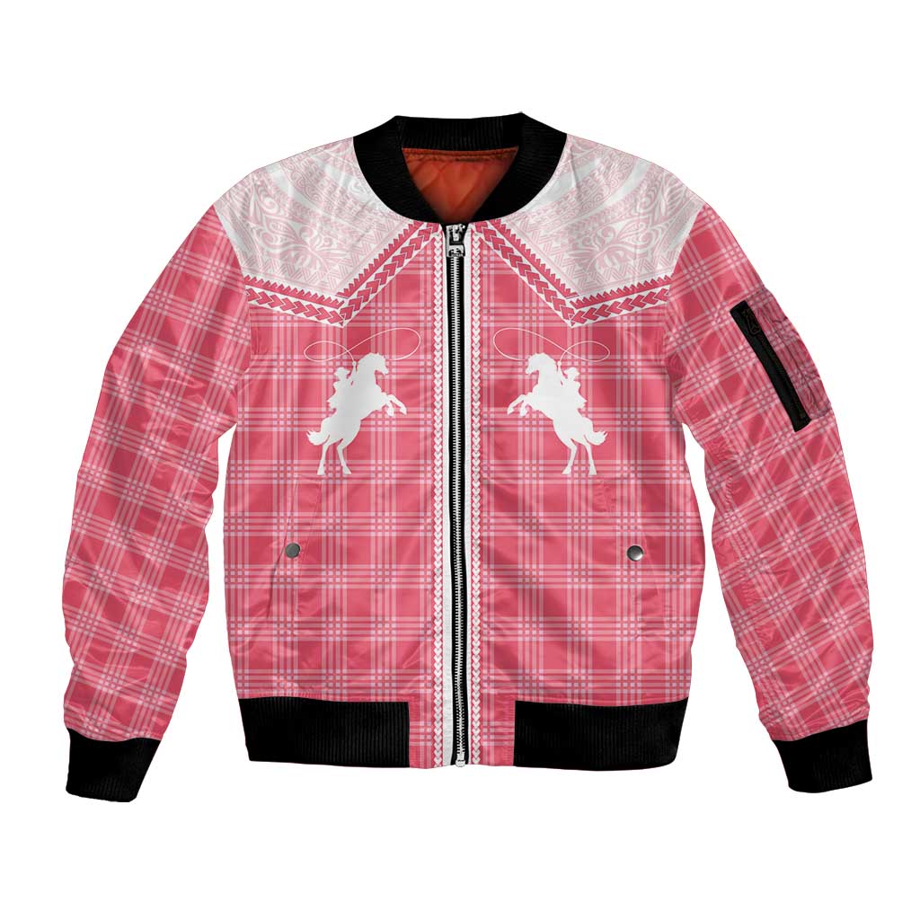 Aloha Hawaii Cowboys Paniolo Sleeve Zip Bomber Jacket Rose Palaka - Polynesian Pride