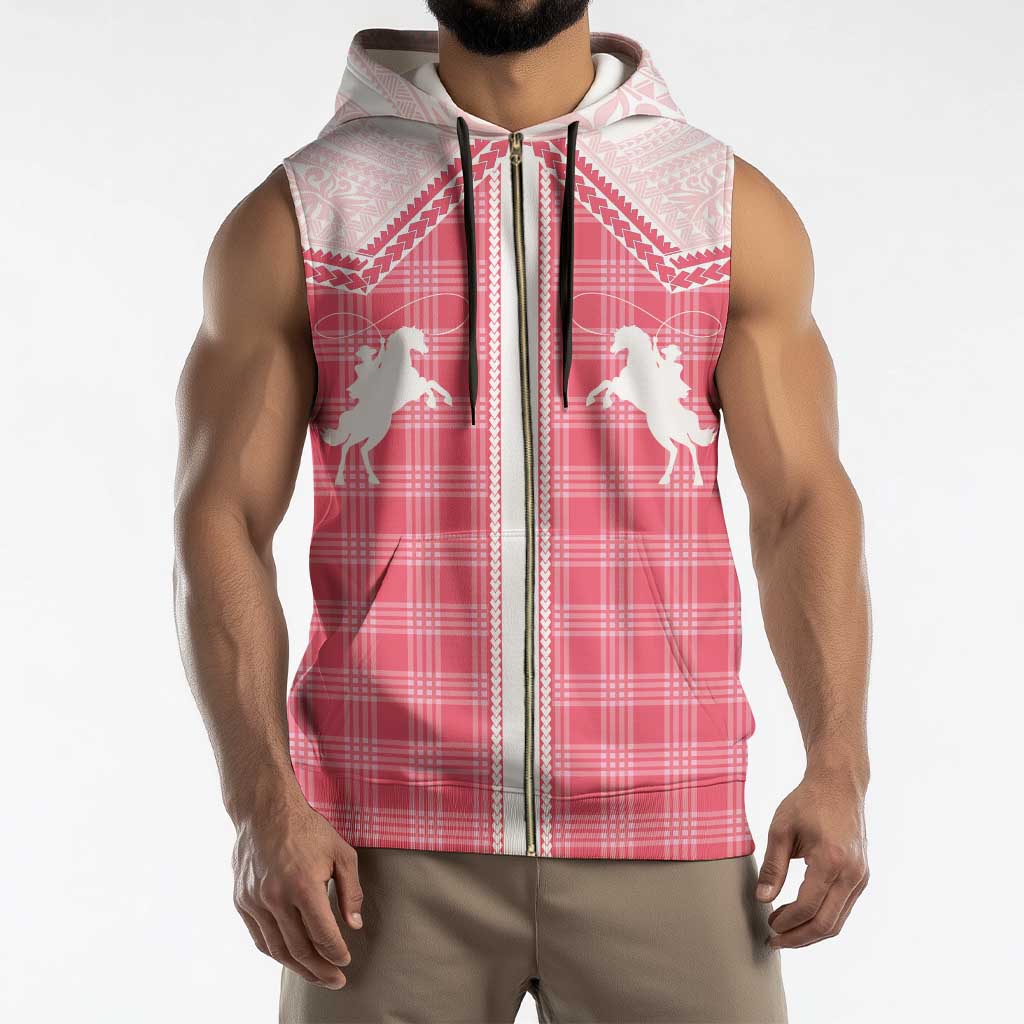 Aloha Hawaii Cowboys Paniolo Sleeveless Zip Hoodie Rose Palaka - Polynesian Pride