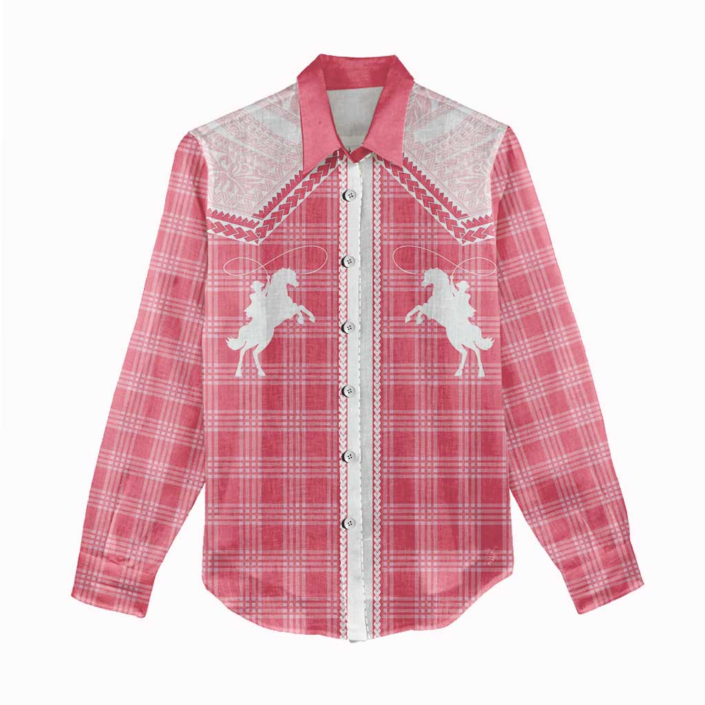 Aloha Hawaii Cowboys Paniolo Women Casual Shirt Rose Palaka - Polynesian Pride