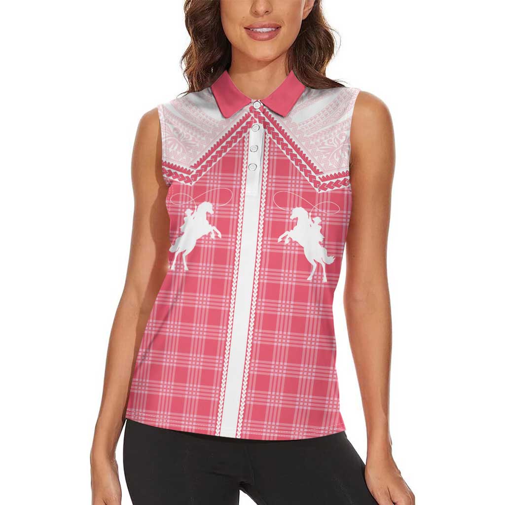 Aloha Hawaii Cowboys Paniolo Women Sleeveless Polo Shirt Rose Palaka - Polynesian Pride