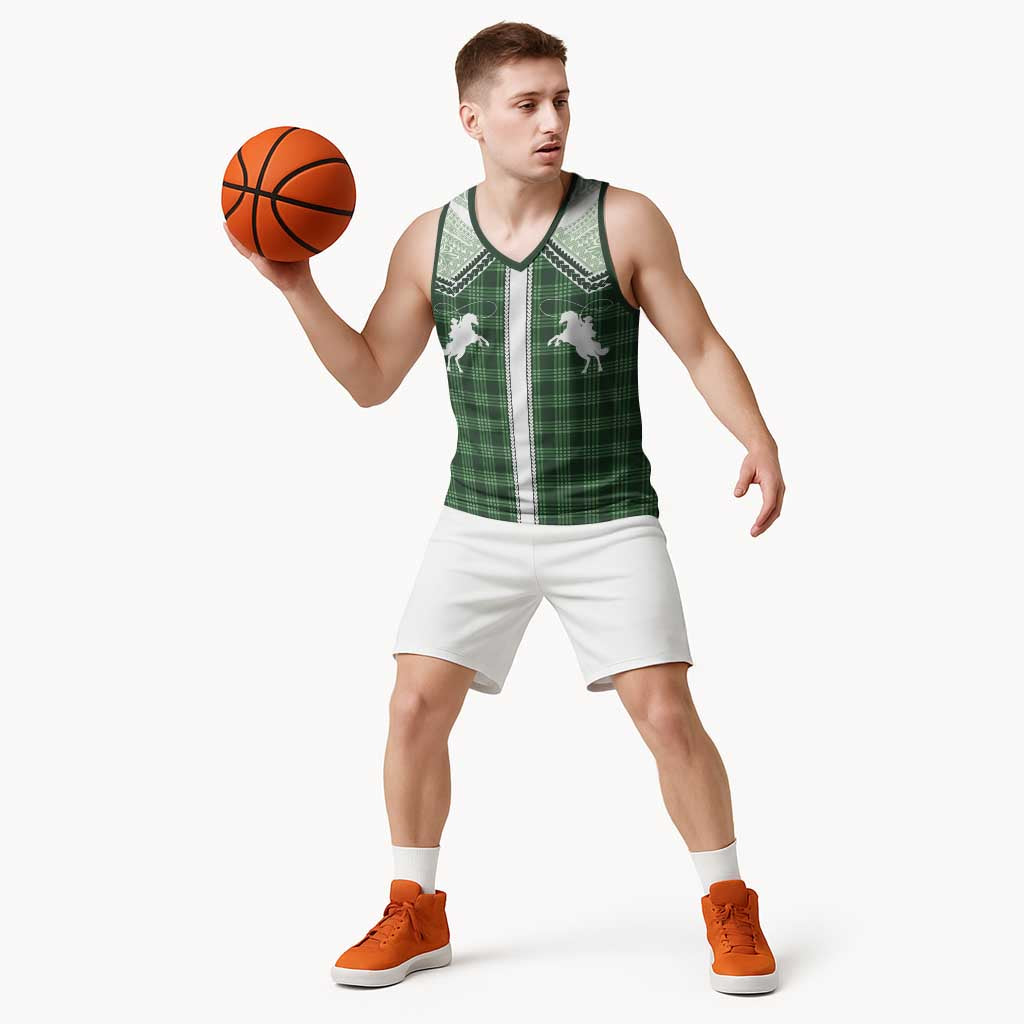 Aloha Hawaii Cowboys Paniolo Basketball Jersey Forest Green Palaka - Polynesian Pride