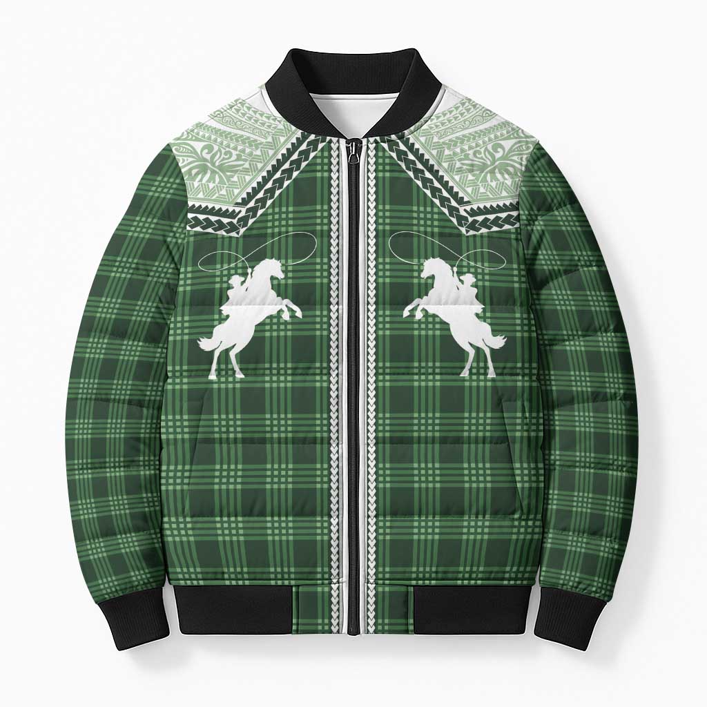 Aloha Hawaii Cowboys Paniolo Bomber Puffer Jacket Forest Green Palaka LT7 Unisex Dark Green - Polynesian Pride