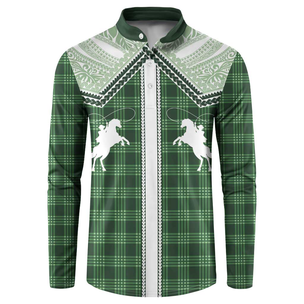 Aloha Hawaii Cowboys Paniolo Button Sweatshirt Forest Green Palaka LT7 Dark Green - Polynesian Pride