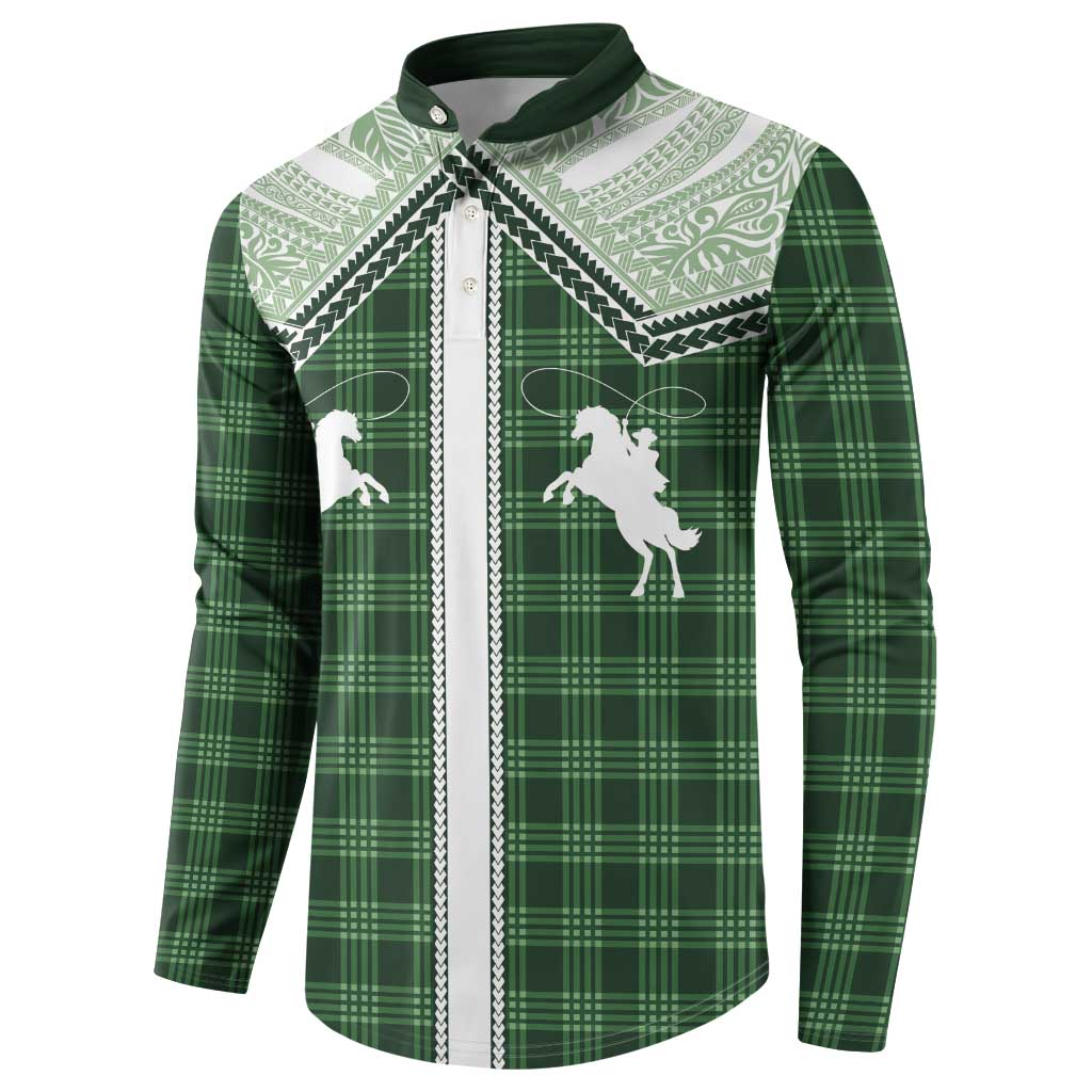 Aloha Hawaii Cowboys Paniolo Button Sweatshirt Forest Green Palaka LT7 - Polynesian Pride