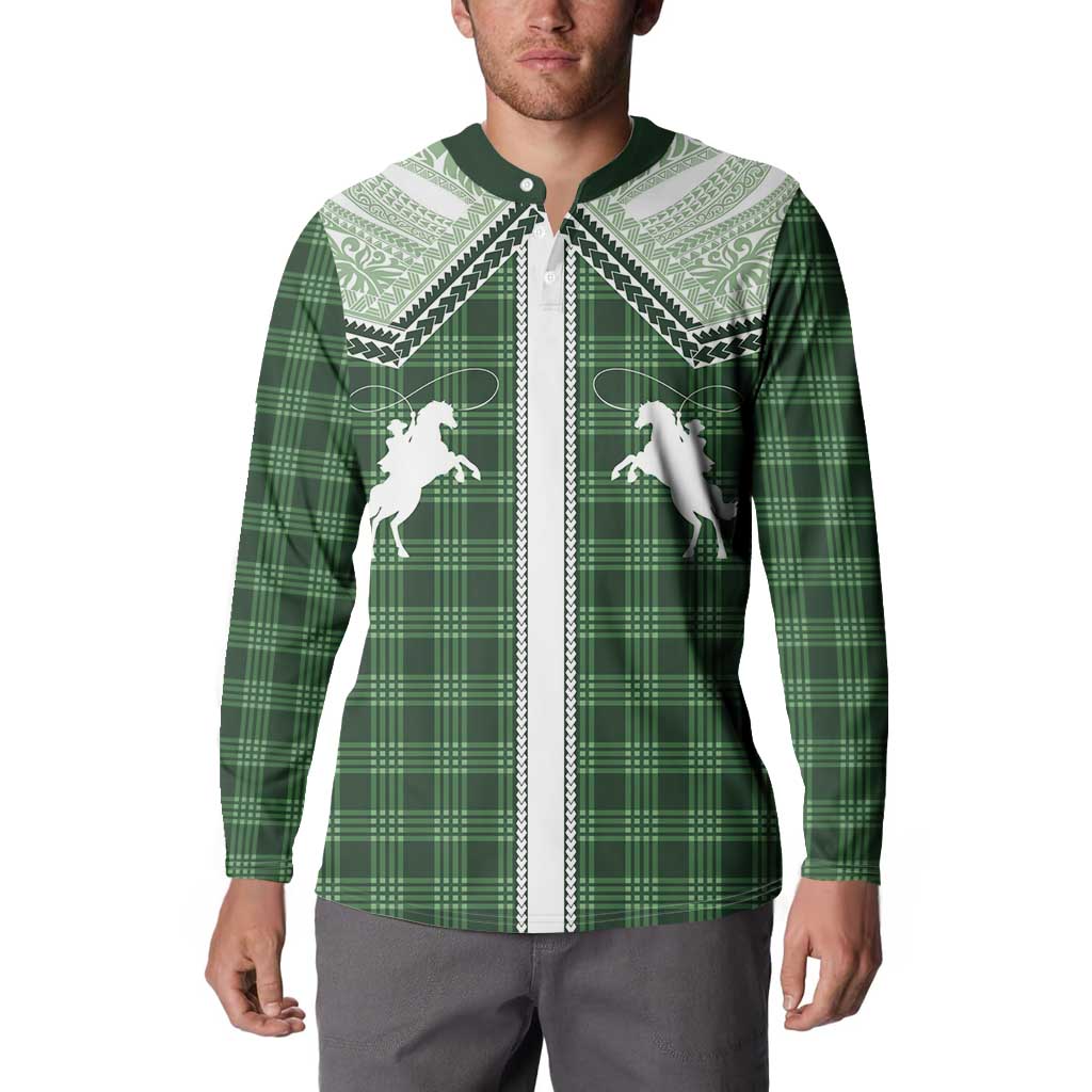 Aloha Hawaii Cowboys Paniolo Button Sweatshirt Forest Green Palaka LT7 - Polynesian Pride