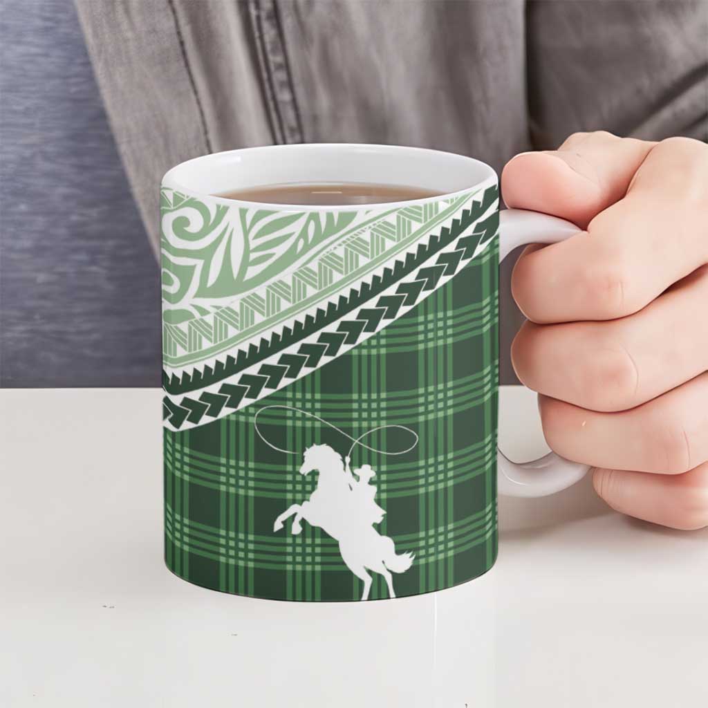 Aloha Hawaii Cowboys Paniolo Ceramic Mug Forest Green Palaka - Polynesian Pride