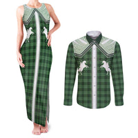 Aloha Hawaii Cowboys Paniolo Couples Matching Tank Maxi Dress and Long Sleeve Button Shirt Forest Green Palaka - Polynesian Pride