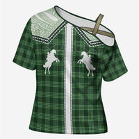 Aloha Hawaii Cowboys Paniolo Cross Shoulder Shirt Forest Green Palaka - Polynesian Pride