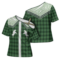 Aloha Hawaii Cowboys Paniolo Cross Shoulder Shirt Forest Green Palaka - Polynesian Pride