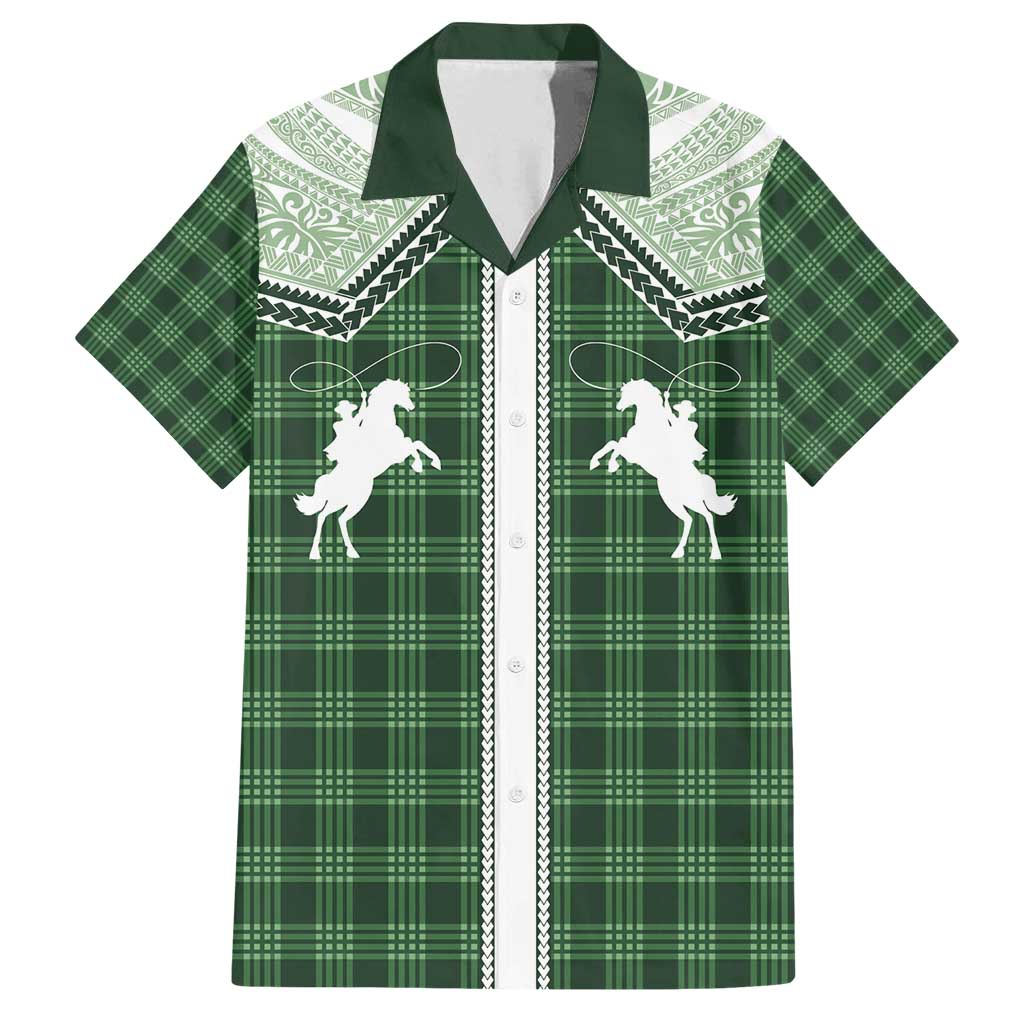 Aloha Hawaii Cowboys Paniolo Family Matching Puletasi and Hawaiian Shirt Forest Green Palaka - Polynesian Pride