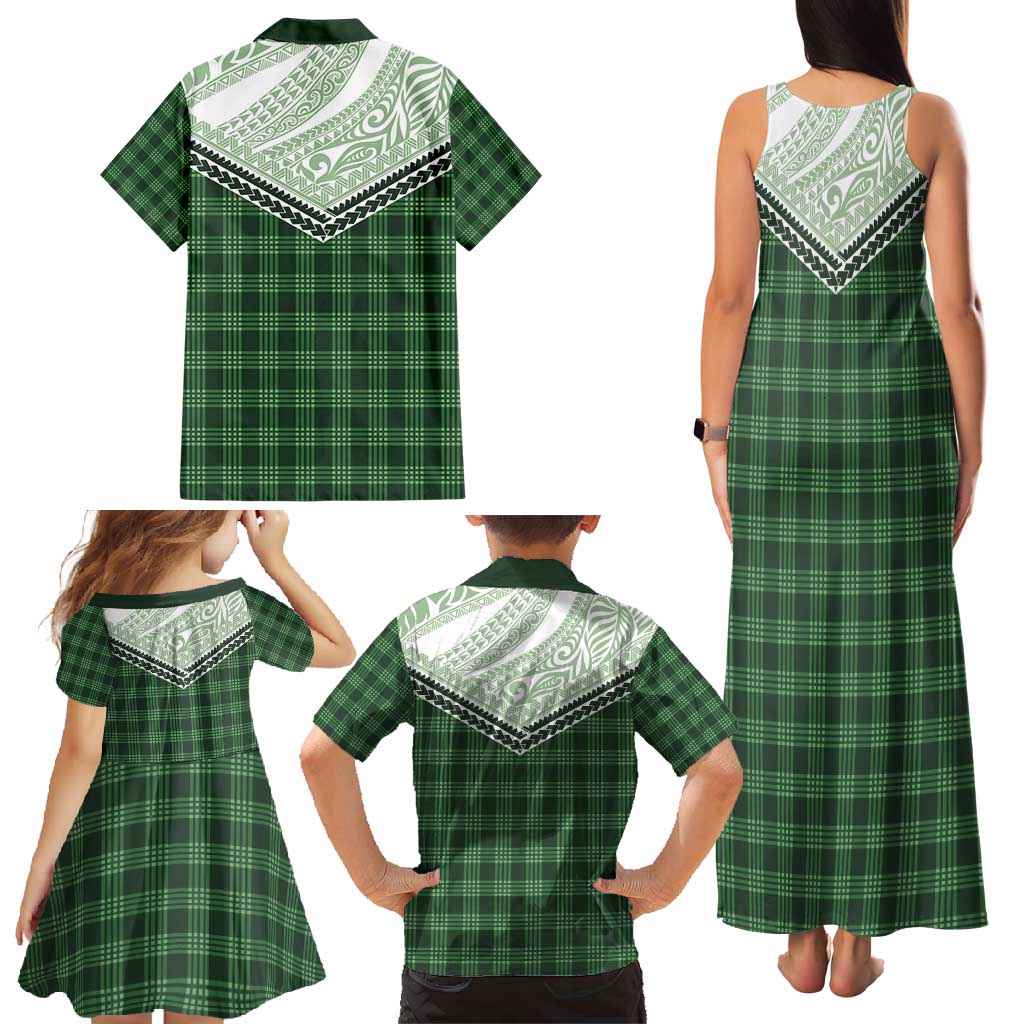 Aloha Hawaii Cowboys Paniolo Family Matching Tank Maxi Dress and Hawaiian Shirt Forest Green Palaka - Polynesian Pride