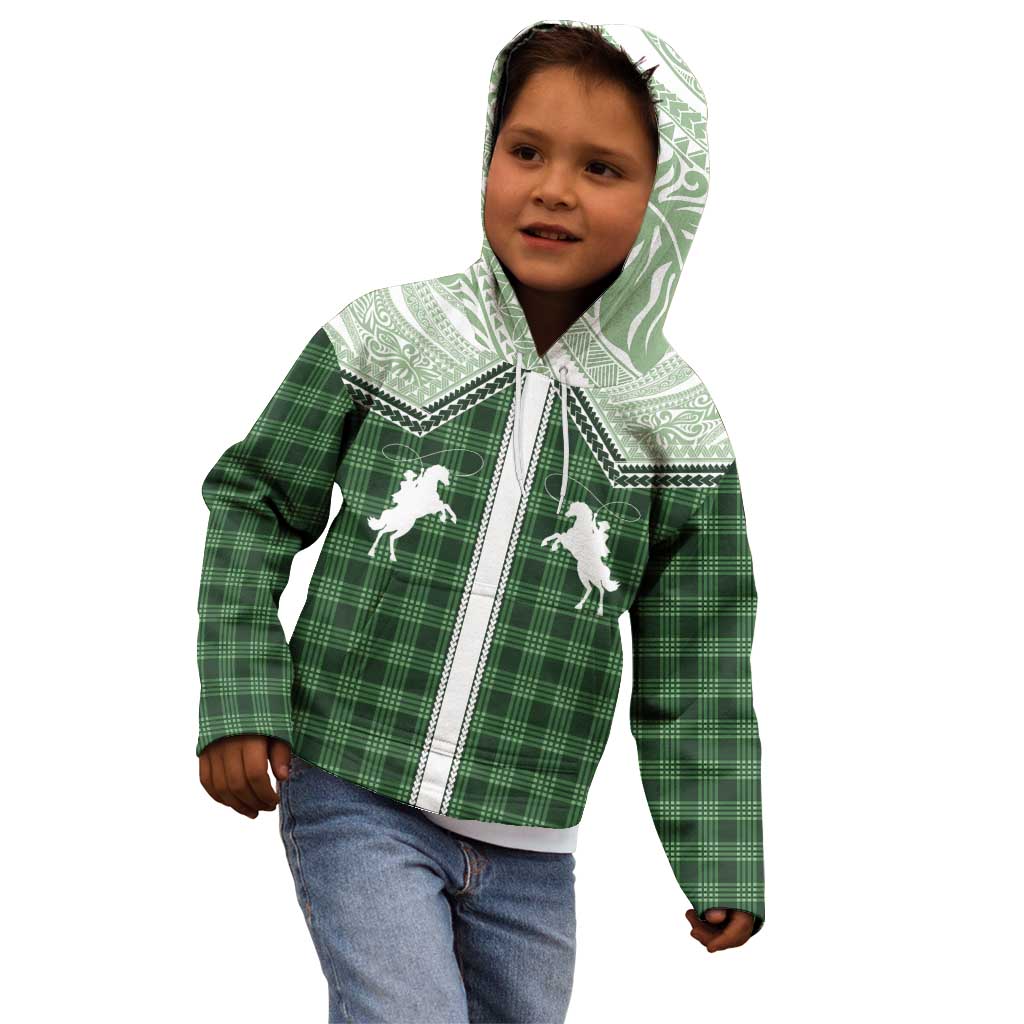 Aloha Hawaii Cowboys Paniolo Kid Hoodie Forest Green Palaka - Polynesian Pride