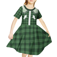 Aloha Hawaii Cowboys Paniolo Kid Short Sleeve Dress Forest Green Palaka - Polynesian Pride