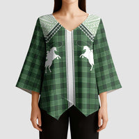 Aloha Hawaii Cowboys Paniolo Kimono Sleeve Blouse Forest Green Palaka - Polynesian Pride