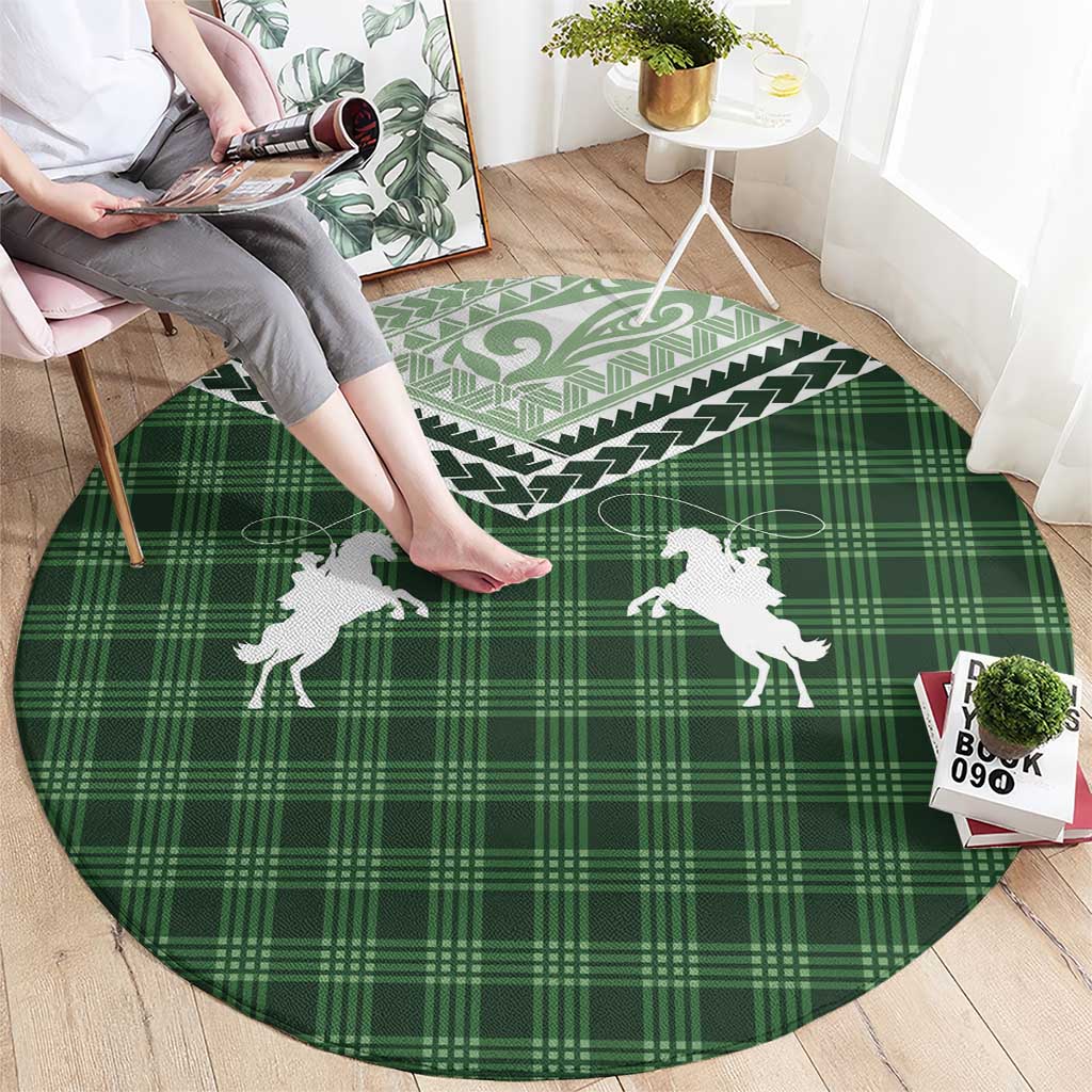 Aloha Hawaii Cowboys Paniolo Round Carpet Forest Green Palaka - Polynesian Pride