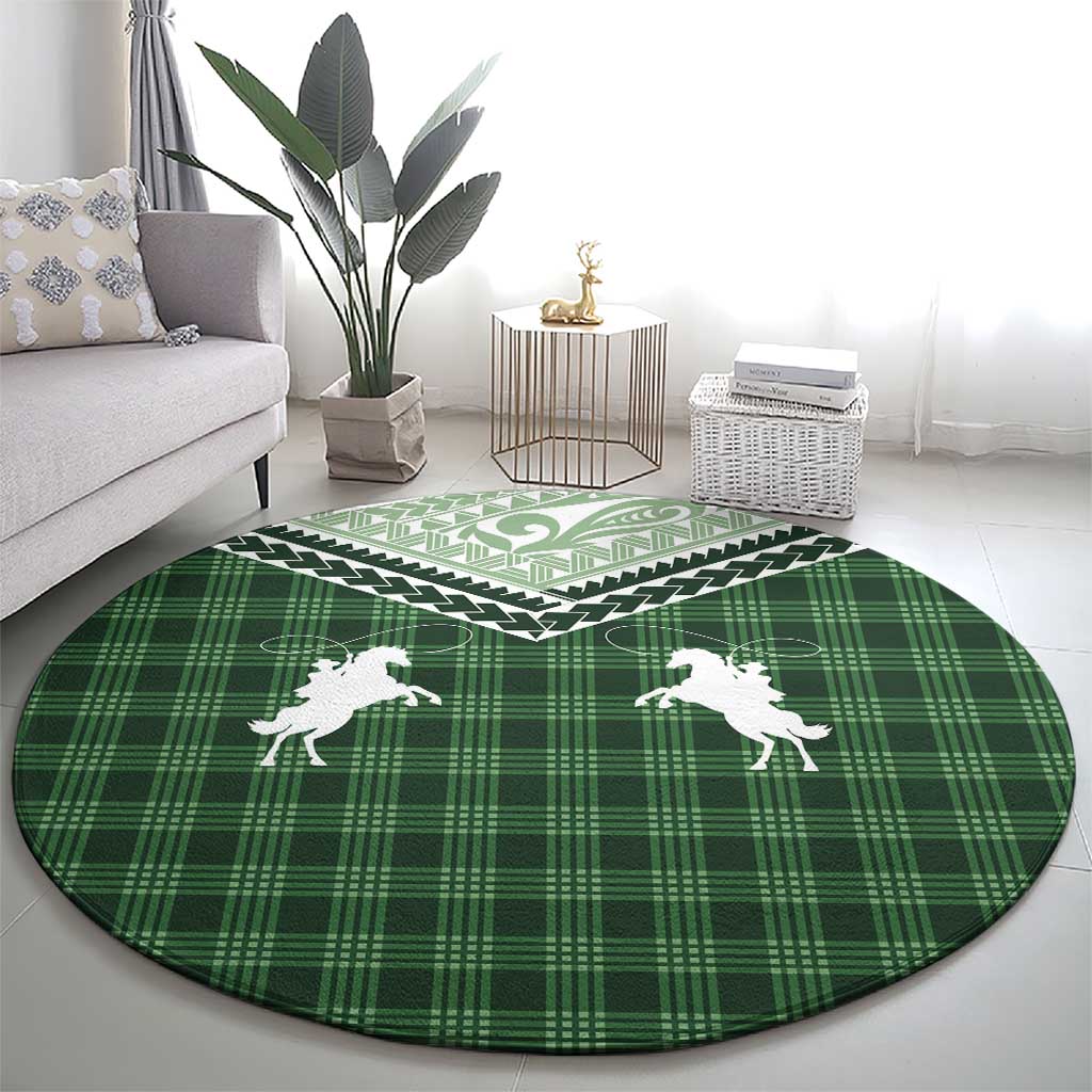 Aloha Hawaii Cowboys Paniolo Round Carpet Forest Green Palaka - Polynesian Pride