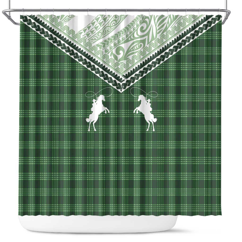 Aloha Hawaii Cowboys Paniolo Shower Curtain Forest Green Palaka LT7 Dark Green - Polynesian Pride