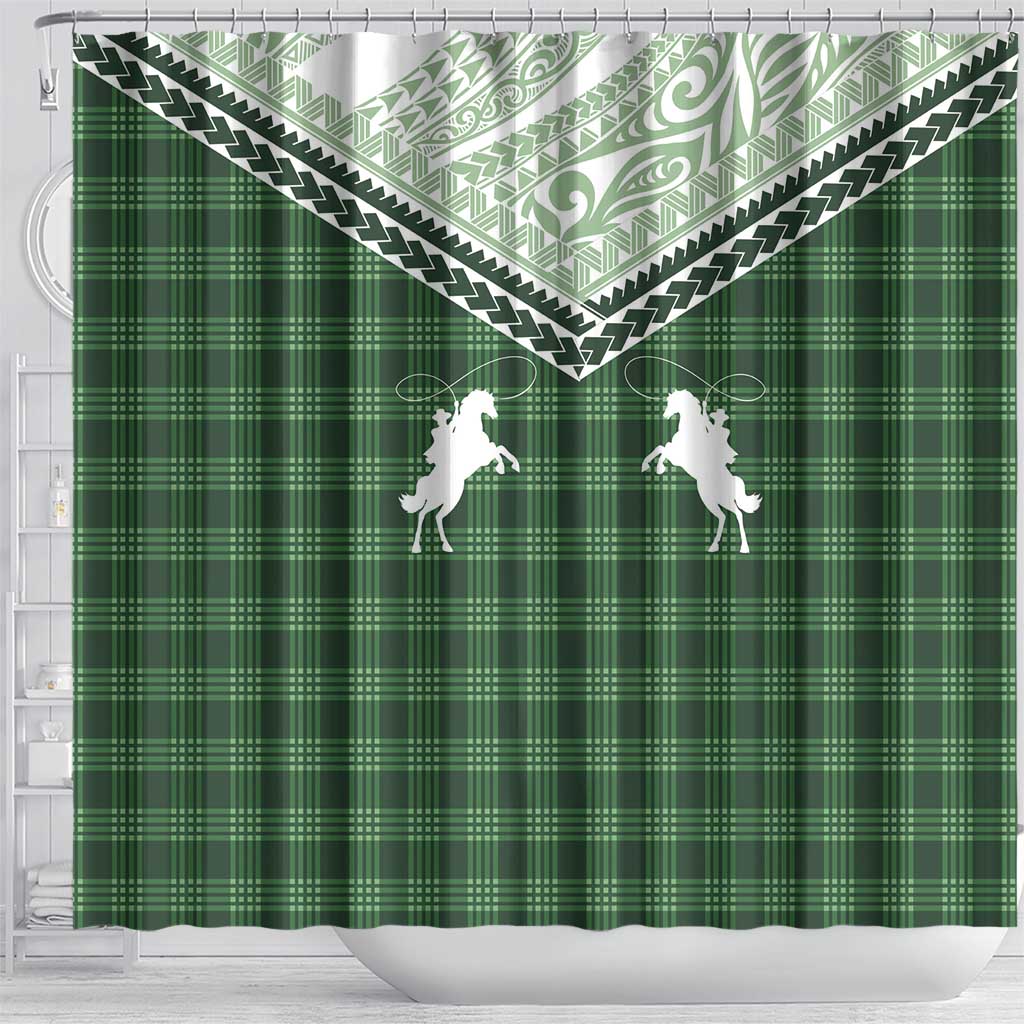 Aloha Hawaii Cowboys Paniolo Shower Curtain Forest Green Palaka - Polynesian Pride