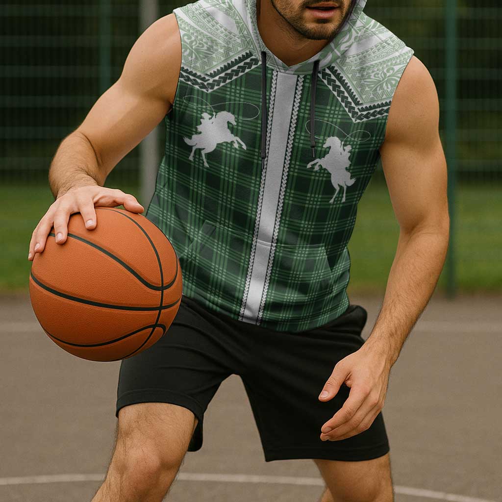 Aloha Hawaii Cowboys Paniolo Sleeveless Hoodie Forest Green Palaka - Polynesian Pride