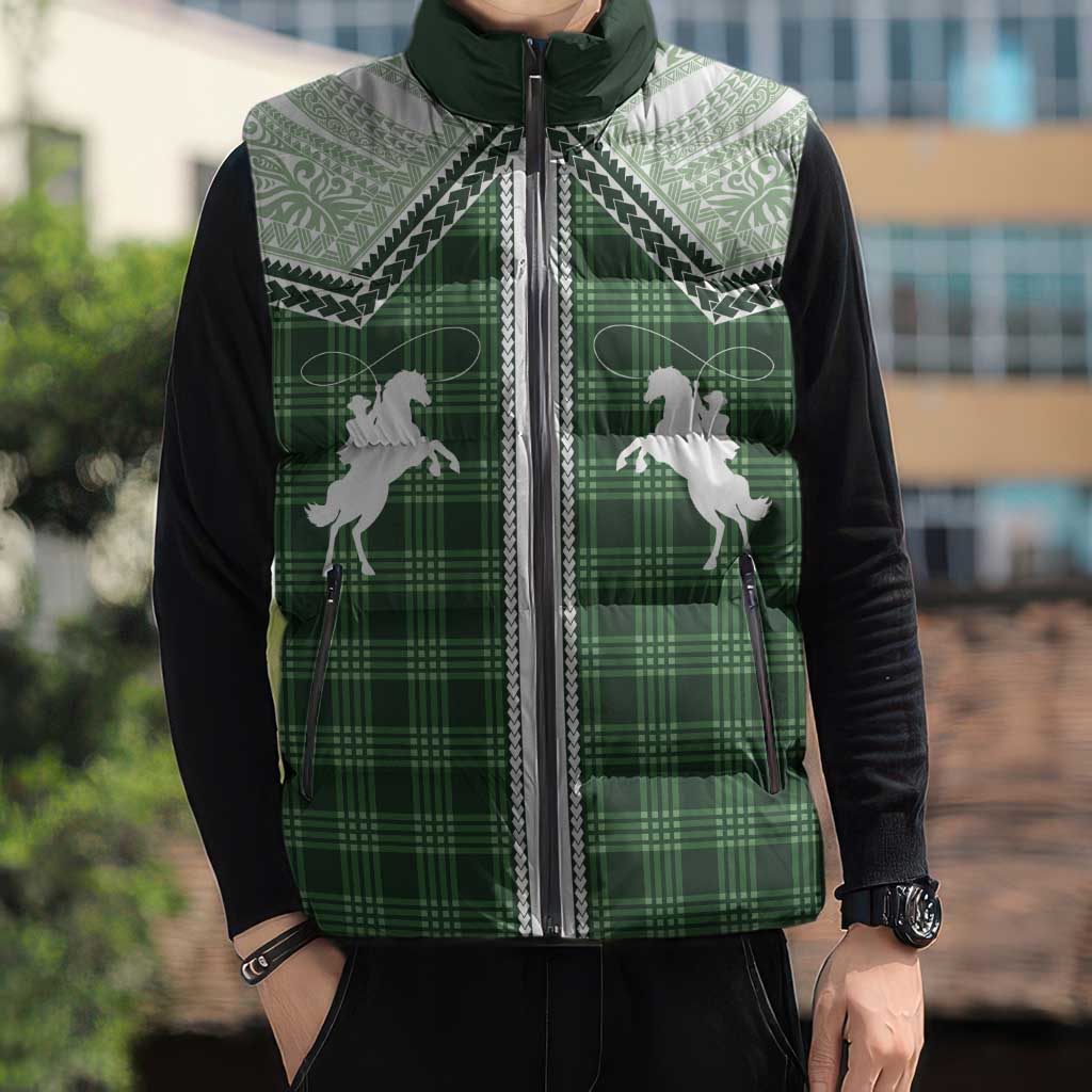 Aloha Hawaii Cowboys Paniolo Sleeveless Puffer Jacket Forest Green Palaka - Polynesian Pride