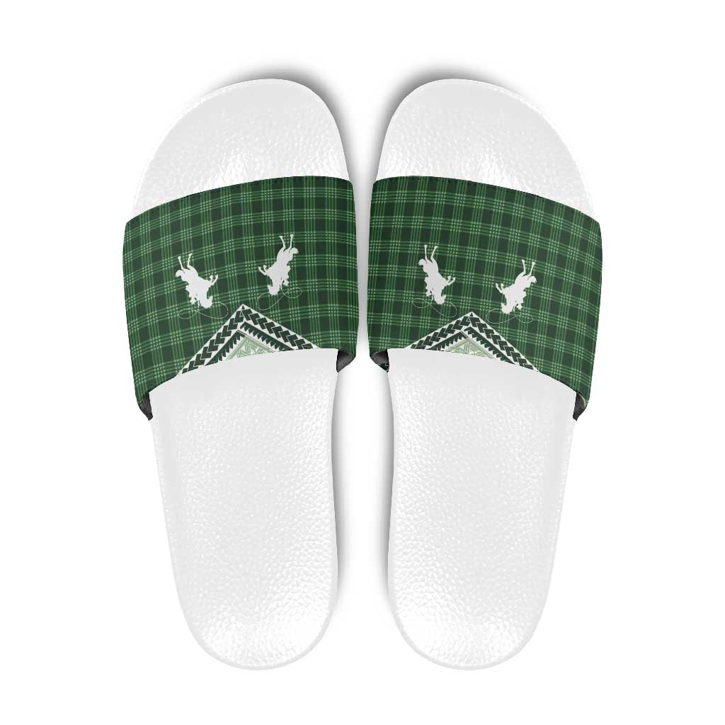 Aloha Hawaii Cowboys Paniolo Slide Sandals Forest Green Palaka - Polynesian Pride