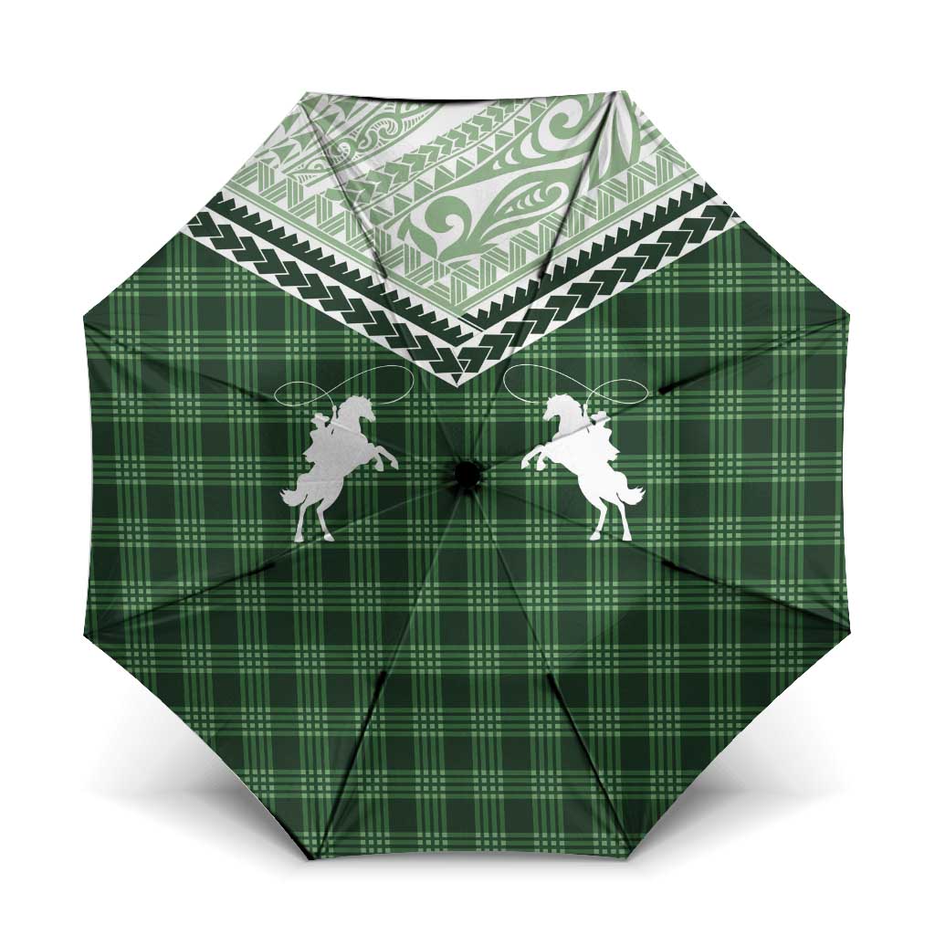 Aloha Hawaii Cowboys Paniolo Umbrella Forest Green Palaka LT7 One Size Folded 11.42 inch Opened Diameter 37.4 inch Dark Green - Polynesian Pride