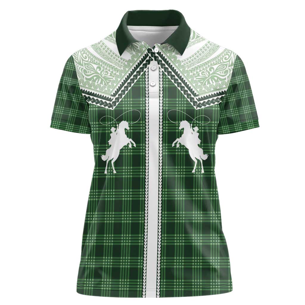 Aloha Hawaii Cowboys Paniolo Women Polo Shirt Forest Green Palaka - Polynesian Pride
