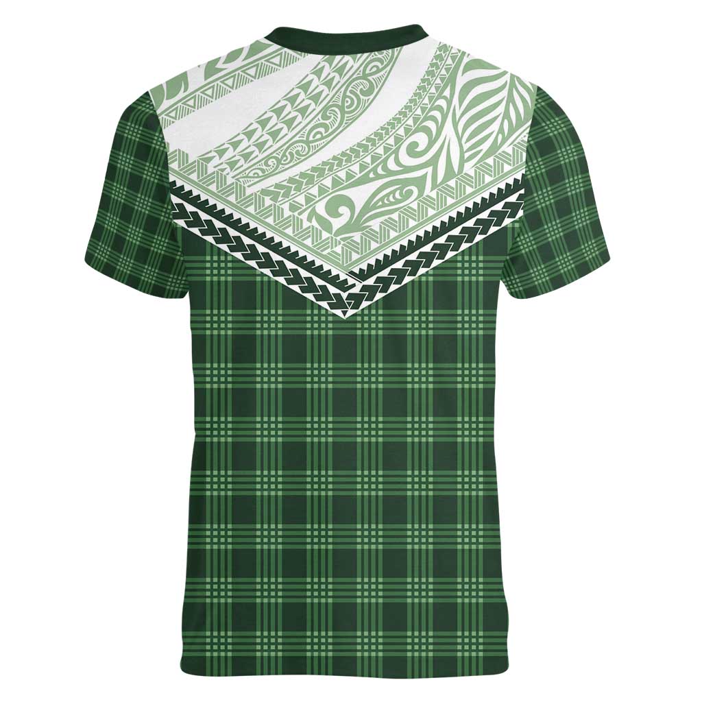 Aloha Hawaii Cowboys Paniolo Women V-Neck T-Shirt Forest Green Palaka - Polynesian Pride