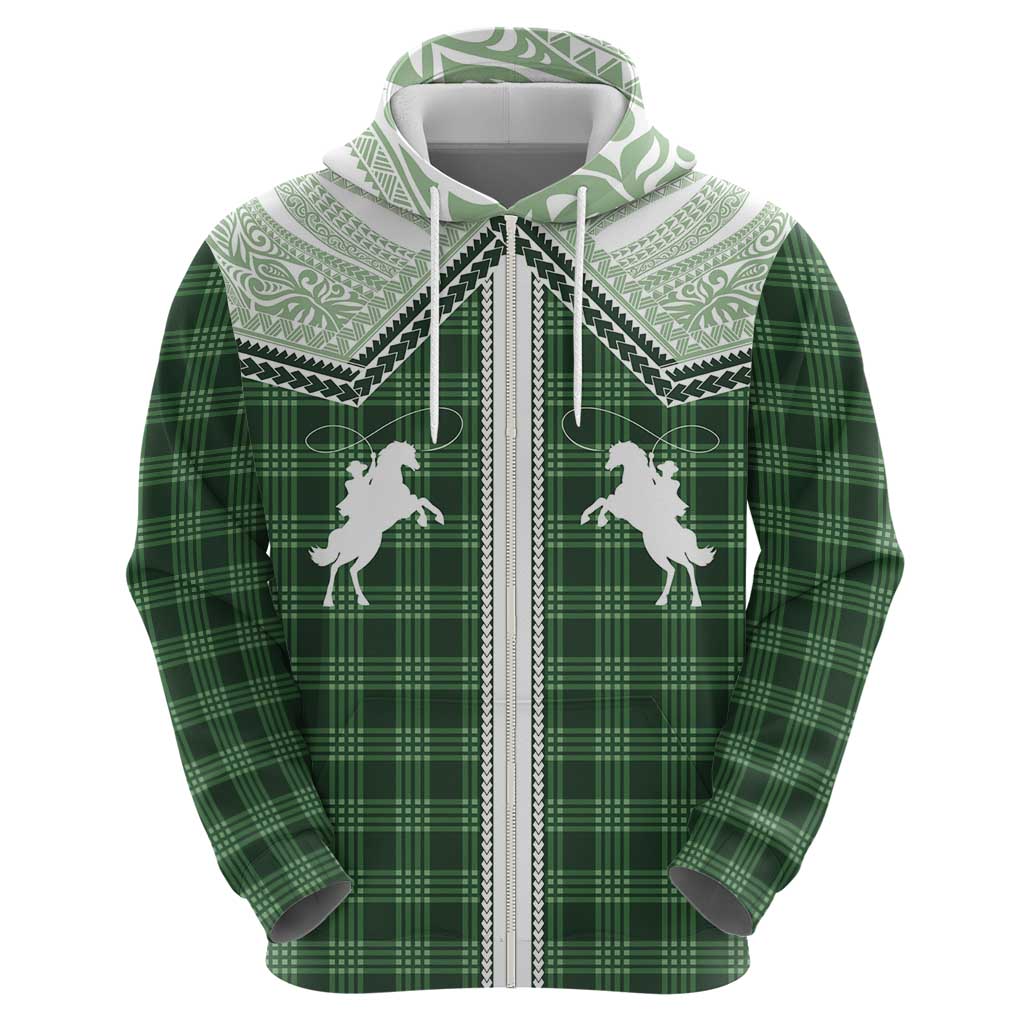Aloha Hawaii Cowboys Paniolo Zip Hoodie Forest Green Palaka - Polynesian Pride
