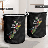 Kia Ora New Zealand Floral Laundry Basket Black - Polynesian Pride