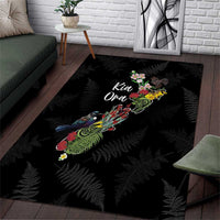 Kia Ora New Zealand Floral Area Rug Black - Polynesian Pride