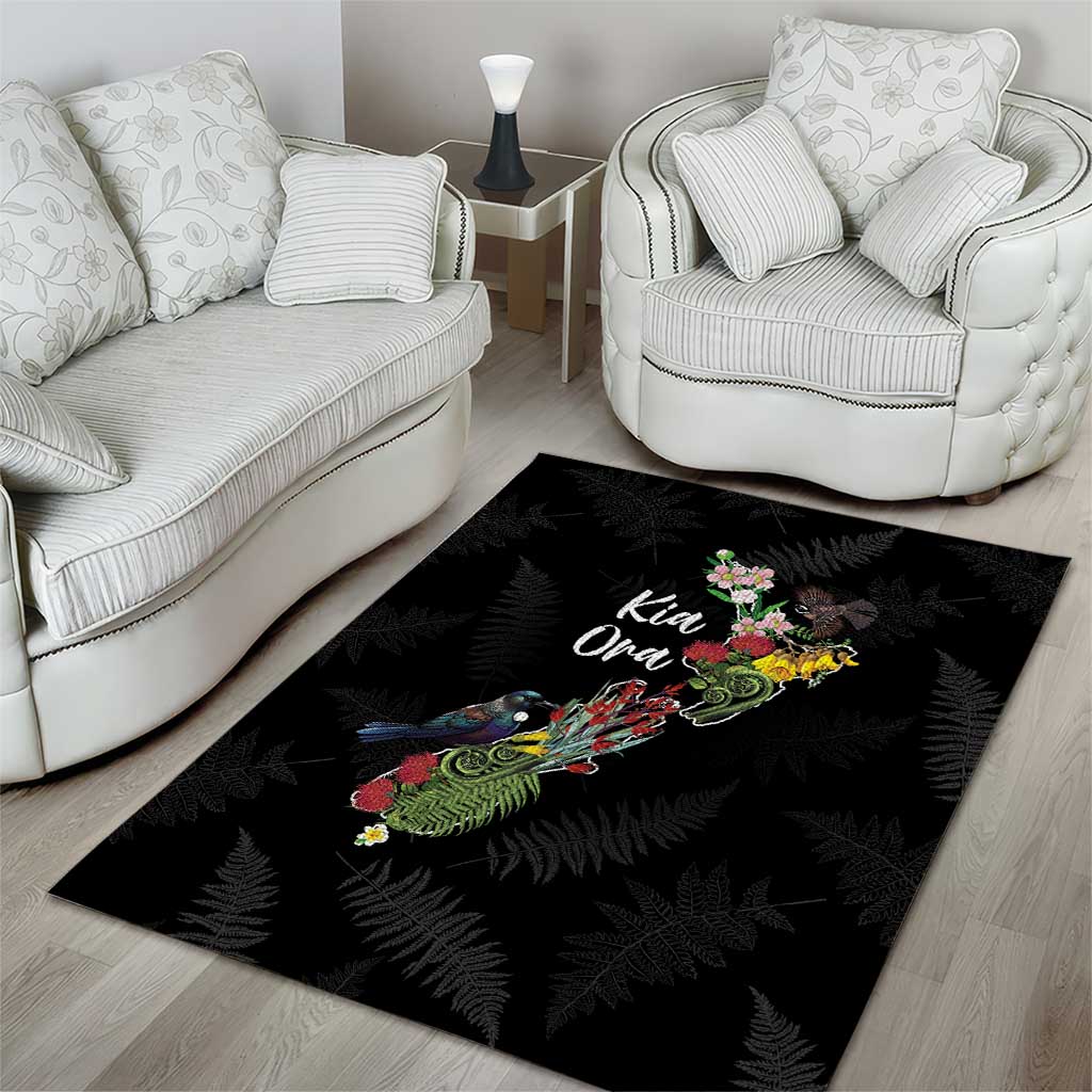 Kia Ora New Zealand Floral Area Rug Black - Polynesian Pride