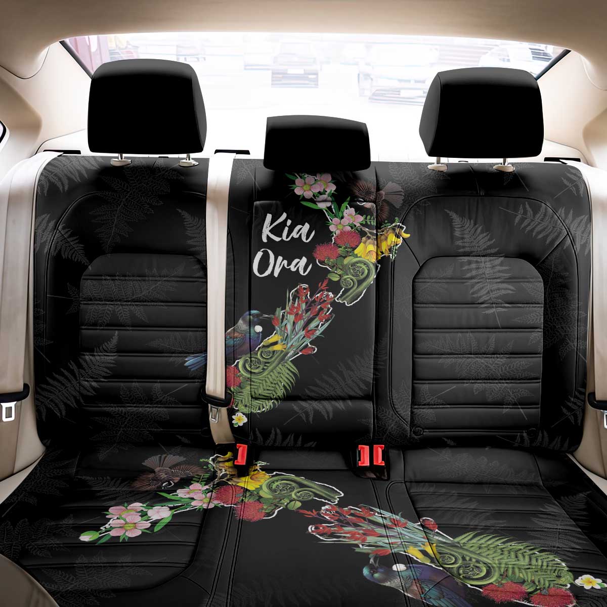 Kia Ora New Zealand Floral Back Car Seat Cover Black - Polynesian Pride
