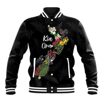 Kia Ora New Zealand Floral Personalized Baseball Jacket Black - Polynesian Pride