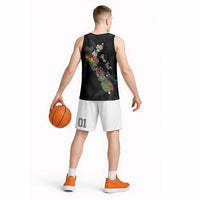 Kia Ora New Zealand Floral Personalized Basketball Jersey Black - Polynesian Pride