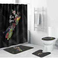 Kia Ora New Zealand Floral Bathroom Set Black - Polynesian Pride