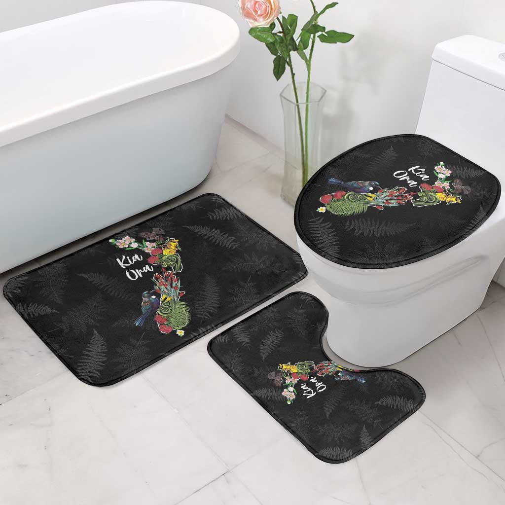 Kia Ora New Zealand Floral Bathroom Set Black - Polynesian Pride