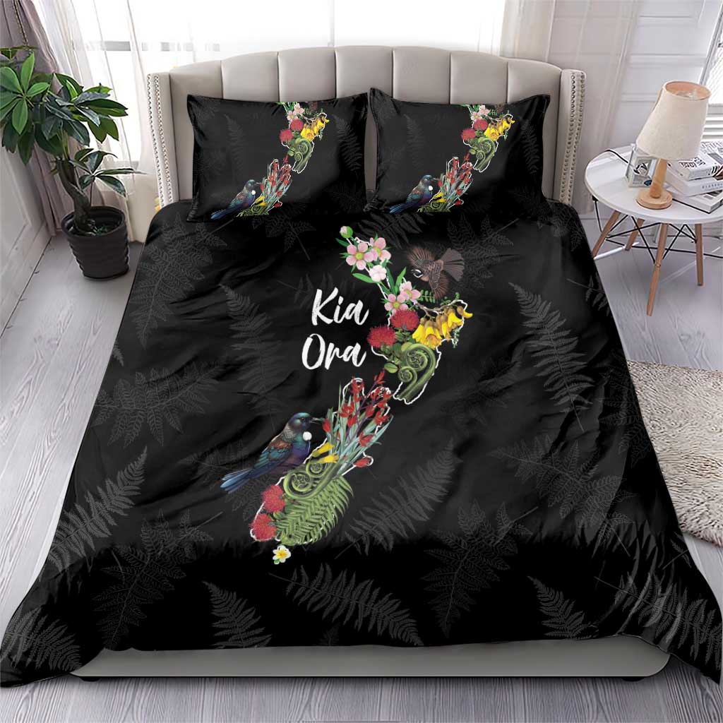 Kia Ora New Zealand Floral Bedding Set Black - Polynesian Pride