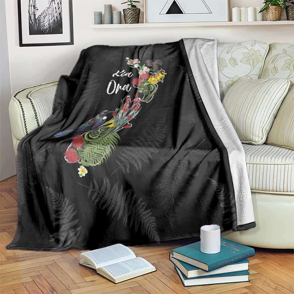 Kia Ora New Zealand Floral Blanket Black - Polynesian Pride
