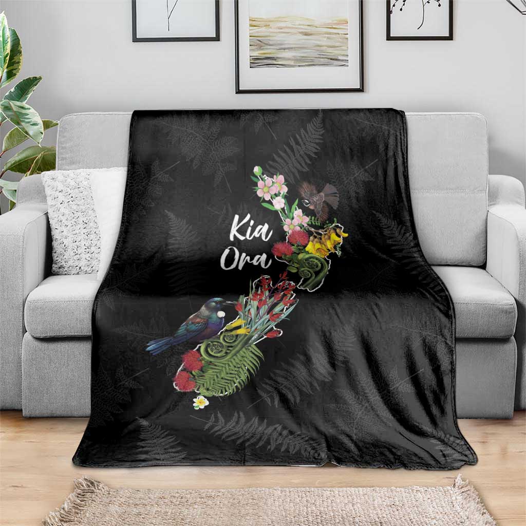Kia Ora New Zealand Floral Blanket Black - Polynesian Pride
